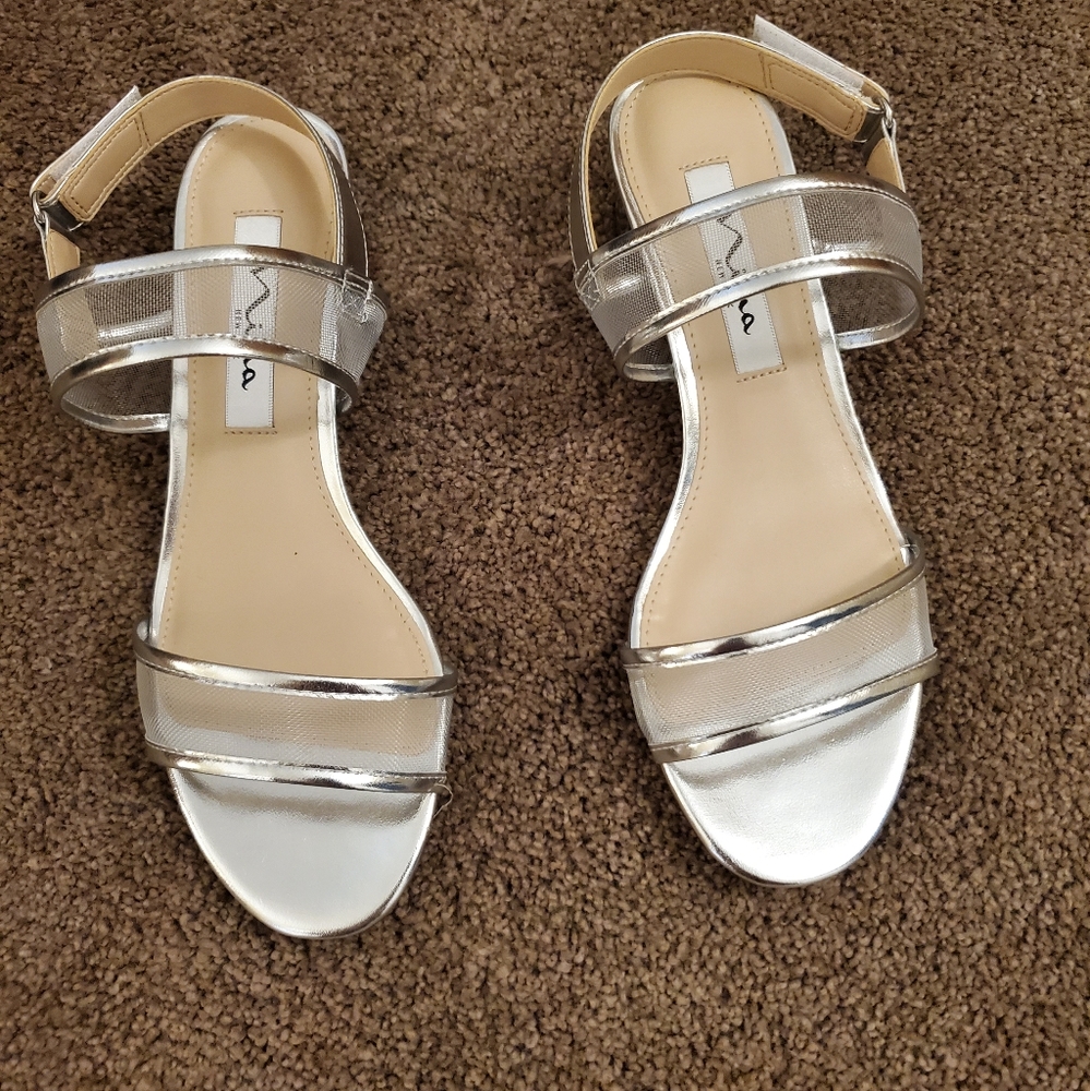 Ganice Mesh & Satin Block Heel Dress Sandals